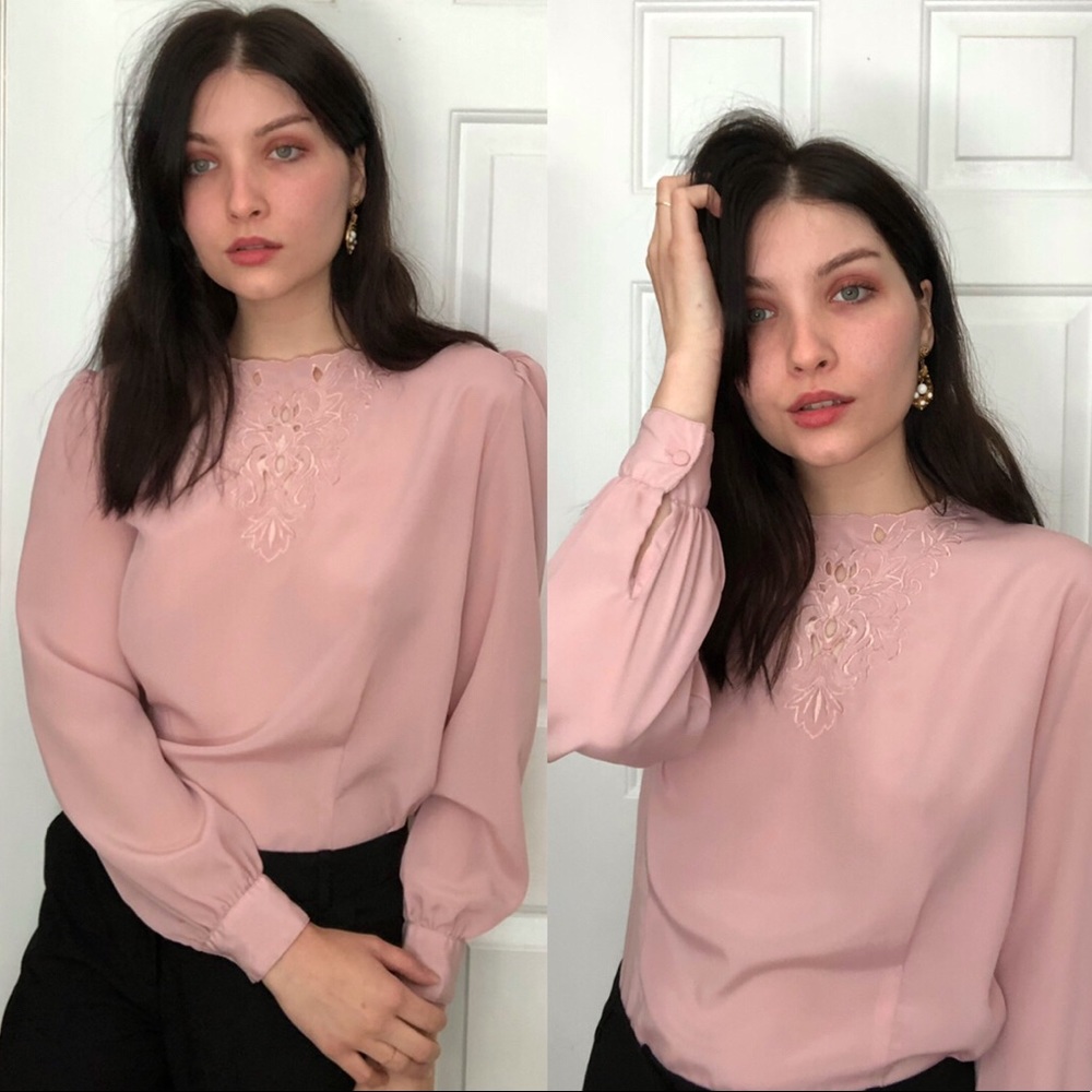 Vintage Pale Pink Embroidered Blouse